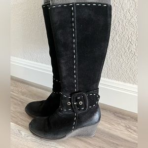 Made in Italy. Black suede with saddle stitch boots. Waterproof. Size 9